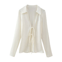 Winter New Women's Clothing Style Fashion Bowknot Silk Satin Textured Shirt