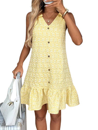 V-neck Sweet Jacquard Dress With Bow-Shoulder Straps And Buttons