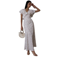V-neck Ruffled Hemline Slim-fit Maxi Dress
