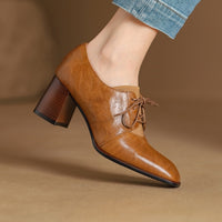 Womens British-style Square-toe High-heeled Pumps With A Deep Vamp