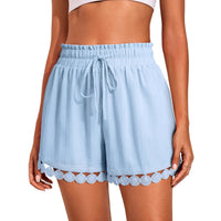 Fashionable Lace-trimmed Beach Casual Loose Lace-up Shorts
