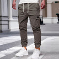 Mens Solid-color Work Pants With Drawstring Elastic Cuffs