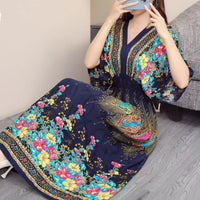 Floral-print Bohemian Cotton Silk Dress