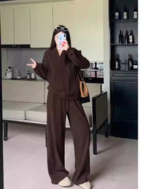 Laid-back Casual Half-Open Collar Sweater And High-Waist Wide-Leg Pants Set