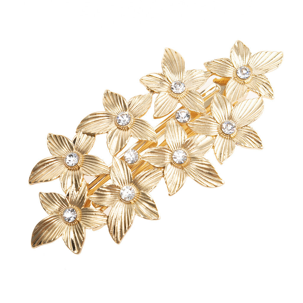 European And American Complex Classical Luxury Metal Texture Leaves Barrettes