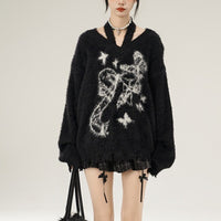 Real Shot Idle Style Bowknot Halter Strap Mink Sweater