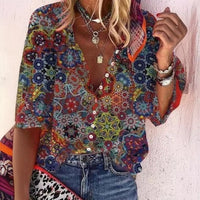 Creative Shading Pattern 3D Printing Home Leisure Short Sleeve V-neck Shirt Women