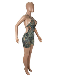 Leopard Print Positioning Print Hollowed-out Strapless Jumpsuit