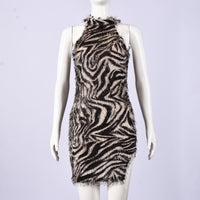 Womens Chest-Cinching Hollow-Out Sexy Pine Needle Patchwork Colorblock Bodycon Sexy Dress