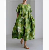 Womens 3D-printed Plus-size Loose-fit Short-sleeve Dress