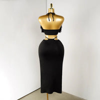 Neck-hanging Fashion Fluffy Patchwork Tube Deep-V Sexy Dress For Women