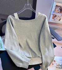 Large Size One-shoulder Cold-shoulder Striped Stitching False Two-piece Sweaters Women's Autumn New