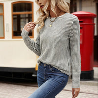 Women's Autumn Casual Striped Round Neck Long Sleeved Loose T-shirt