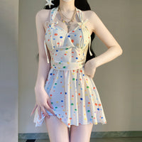 Polka Dot Sexy WaistCinching Halter Womens One Piece Swimsuit