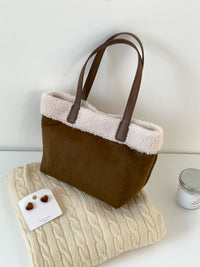 Retro Plush Turned-Over Hem Patchwork Suede Bag