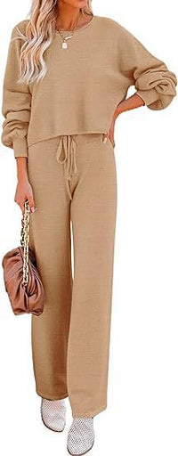 Casual Solid Color Long-sleeved Trousers Two-piece Set