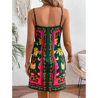 Summer Tropical Print Sleeveless Spaghetti-Strap Lace-Up Dress