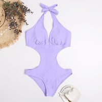 Simple Solid Color Hollow One-piece Bikini Swimsuit