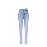 Women's Flower Leg Opening Zipper Split Jeans