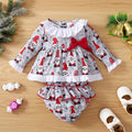 Two-piece Christmas Element Print Long-sleeved Top And Shorts