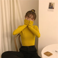 Slim-fit Solid-color Pullover Form-fitting Turtleneck Sweater