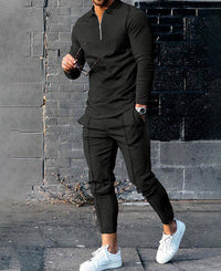 Mens Long-sleeve Zip-up Top And Pants Two-piece Set