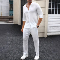 Mens Solid-Color SpringSummer Shirt And Pants Set