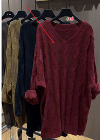Women's Long Sleeved Knitted Vneck Sweater