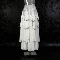 New Arrival Elegant Black And White Contrast Color Long Dress With Tiered Ruffle Hem For Women