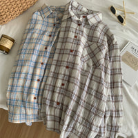 Women's Art Retro Washed Cotton Yarn Checkered Shirt