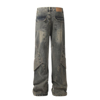 Men's Patchwork Irregular Skinny Jeans Washed