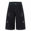 Men's Five-Pointed Star Rhinestone Straight-Leg Denim Shorts