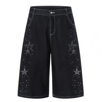 Men's Five-Pointed Star Rhinestone Straight-Leg Denim Shorts