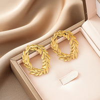 Oval Stainless Steel Earrings, Trendy Geometric Heart Texture, 18K Gold Plated Ear Studs, Titanium Steel