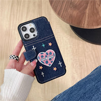 Denim Embroidery Love English Phone Case