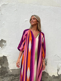 Fashionable Printed Cropped Sleeve Loose Dress