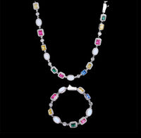 Hip-hop Colorful Gemstone Necklace With Zircon Accents