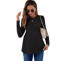 Long Sleeve Maternity Top Solid Color Pullover T-shirt