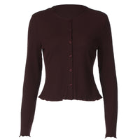 Cardigan Button Top Slim-fit Long-sleeved Wavy T-shirt