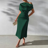 Womens Stylish Casual Off-shoulder Pleated Dress