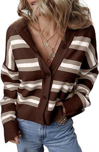 Striped Color Stitching Knitted Cardigan Women's Clothing