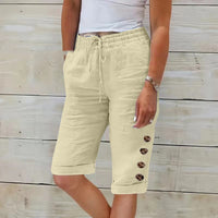 Summer Elastic Waist Solid Color Cotton Linen Wide Leg Pants