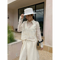Women's Jacquard Buttons Lace Shirt