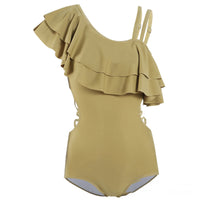Women's One-piece Triangle Ruffled Sloping Shoulder Sling Hot Spring Swimsuit