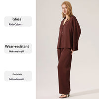 Womens Chiffon Pajamas Casual Long Sleeve Loungewear Set