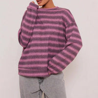 Casual Elegant Round Neck Striped Pullover Knitted Sweater