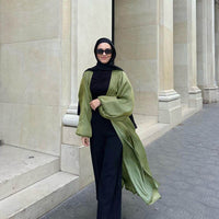Muslim Shiny Satin Puff Sleeve Cardigan