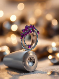 Lightweight Fuchsia Petal Dangle Earrings For Women Elegant Floral Design With Sparkling Clear Crystals, Perfect For Daily Wear