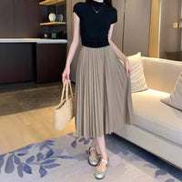 Classic Simple Multicolor Pleated Skirt High Waist Slimming