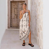 Fashionable Printed Casual Linen Sundress Skirt